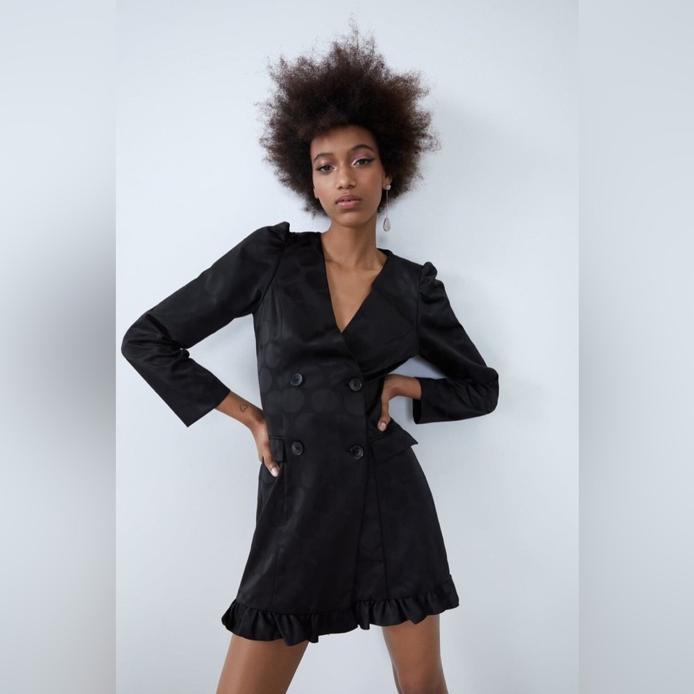 ZARA Jacquard Blazer Black Dress